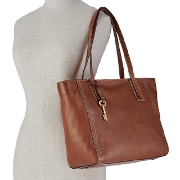 Nwot Fossil Emma Brown Leather Tote Bag 